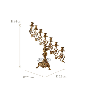 Candelabros de latón antiguo con grabados artísticos ornamentados y múltiples brazos curvos para una elegante decoración Vintage para el hogar - Product Image 6