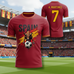 Maglietta Promozionale Unisex per Tifosi di Calcio Spagna 2026 WC, T-Shirt Rossa e Gialla con Grafica per il Giorno della Partita - Product Image 3