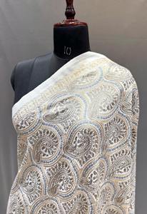 Elegant Cream Color Kashmiri <b>Wool</b> <b>Shawl</b> Handcrafted Thread Embroidery Warm Cashmere Fabric for Formal Casual Outfits - Product Image 4