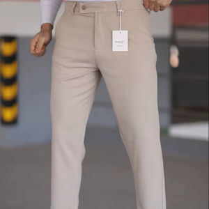 Pantalones de vestir marrones de corte regular para hombre, pantalones de oficina informales rectos de talla grande, cómodos, de peso medio, 100% de algodón, estilo Hip Hop - Product Image 1