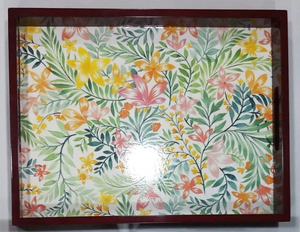 Bandeja artesanal India hecha a mano bandeja de madera rectangular de 14x10 pulgadas con arte impreso vibrante para comida y decoración - Product Image 2