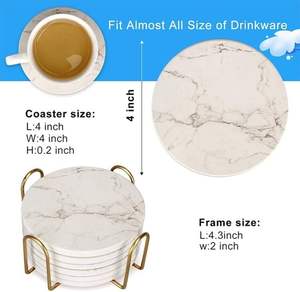 Modern White textured Shaded Marble Round <b>Drink</b> <b>Coasters</b> Non slip Modern Rustic Home Decor Natural Marble Tableware Protection - Product Image 2