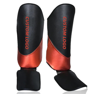 Espinillera de Boxeo Personalizada Negra y Roja con Absorción de Impactos, Ligera, Duradera, de Cuero, con Cierre de Velcro, Equipo de Protección para Entrenamiento - Product Image 1