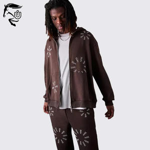 Ensemble de pantalons de survêtement zippés de qualité supérieure pour hommes Survêtements à capuche d'hiver avec polaire en coton lourd et sérigraphie - Product Image 6