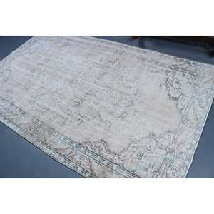 Grand tapis turc vintage 5,1x8,6 pieds, tapis en laine unie blanc et bleu - Product Image 4