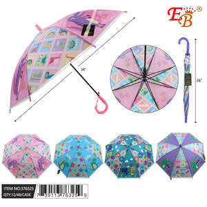 Paraguas de Seda Semiautomático de 34 Pulgadas con Diseño de Dinosaurios, para Niños, 48 Unidades/Caja, Estilo de Dibujos Animados, 8 Varillas, Apertura Manual y Automática, Caja de POE - Product Image 1