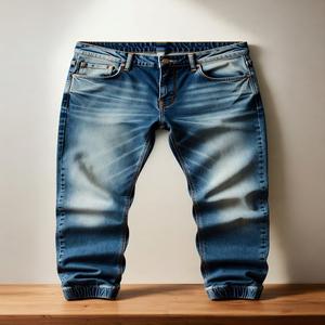 Pantalones Jogger de Mezclilla Vintage para Hombre, Estilo Sólido, para Verano |   Ropa Urbana Transpirable y Ecológica con Cintura Elástica y Logotipo Personalizado - Product Image 3