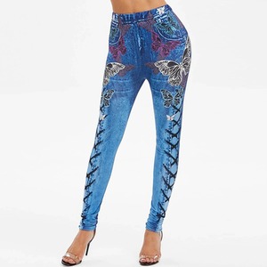 Womwns legging Skinny cintura alta mujeres pantalones mariposa estampado con cordones elásticos Pantalones deportivos Hip Lift Jeans mujeres lápiz - Product Image 3