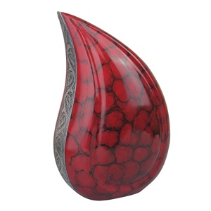 Premium Red Marbled Teardrop Aluminum Cremation Urn for Adult <b>Keepsake</b> Gift, Hand-Etched <b>Memorial</b> Adults Urn for Human Ashes - Product Image 3