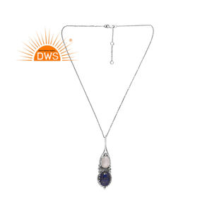Último diseño plata esterlina oxidada Arco Iris Luna piedra y lapislázuli piedra colgante collar joyería personalizada fabricante - Product Image 1