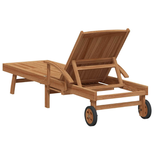 Adjustable Modern Teak <b>Sun</b> <b>Lounger</b> Chair with Side Arms and Wheels for Easy Poolside Positioning for Courtyard & Villa Use - Product Image 6