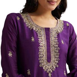 Traje de Sharara bordado de Dana de corte púrpura con Dupatta para ropa de fiesta elegante y traje de boda indio tradicional - Product Image 2