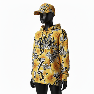 Sudadera con capucha de alta calidad para mujer, tela de Spandex de poliéster suave GSM, estampado de flores amarillas vibrantes, diseño de logotipo personalizado, sudaderas básicas para mujer - Product Image 4