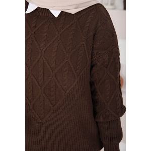 Cardigan marron à motif torsadé, brodé, décontracté, basique, avec fermeture éclair, pour l'hiver et l'automne, à rayures sur le devant - Product Image 5