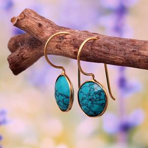 Minimalist <b>Turquoise</b> Dangle <b>Earrings</b> 18k Gold Plated Brass With Drop Hook Style Elegant Fashion Jewelry For Women - Product Image 1
