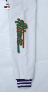 Veste d'hiver en cuir pour hommes de qualité supérieure avec patchs en chenille Logos et design personnalisés Vente en gros sur mesure - Product Image 4