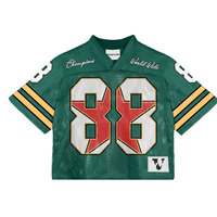 Camiseta de fútbol americano de malla cuadrada personalizada para adultos, ropa de calle al por mayor de moda, camiseta de rubí con sublimación de hombro hacia abajo de gran tamaño