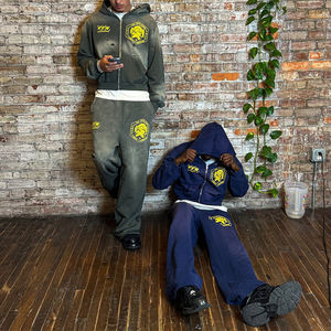 Chándal de dos piezas de algodón grueso, chándal personalizado con logotipo bordado impreso, conjunto de chándal para hombre, conjunto de pantalones de chándal con capucha - Product Image 3