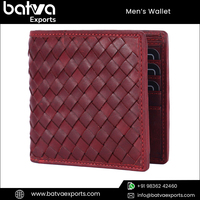 Dompet Pria Kulit Asli Berkualitas Tinggi Model Bifold Tipis Anti RFID untuk Perjalanan, Lapisan Katun, Logo Pendek, Anyaman Tangan, Menarik Perhatian
