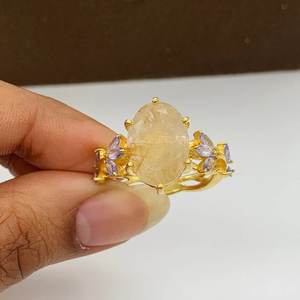 Cadeaux d'anniversaire remplis d'or de pierre de rutile d'or de conception unique de l'argent 925 des femmes romantiques pour le mariage ou l'engagement - Product Image 3