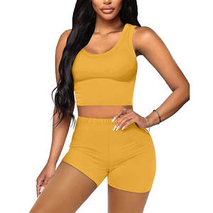 Conjunto de shorts de yoga para mujer de algodón de primera calidad, 2 piezas, ropa deportiva sin costuras, bra y shorts en diferentes tallas - Product Image 1