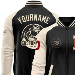 OEM Custom Manufacture High Quality <b>Black</b> Red-Cream Bomber Varsity Letterman Two Tone Zipper Jacket - Product Image 6