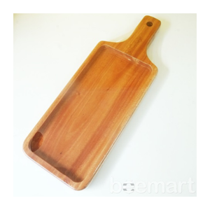 Plateau en bois robuste avec motif tissé en rotin-Plateau de service décoratif pour fruits, boissons et petit-déjeuner au lit - Product Image 4