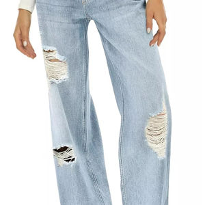 Servicio OEM, Logotipo Personalizado, Talla Grande, Estilo Casual Holgado, Jeans de Mezclilla de Pierna Ancha para Mujer, Tallas Grandes, Secado Rápido y Transpirable, en Oferta - Product Image 3