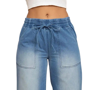 Custom Women's <b>Light</b> Blue Straight Leg Mid Waist Regular Fit Casual Vintage Wash Denim Jeans 100% Cotton Breathable Quick Dry - Product Image 3