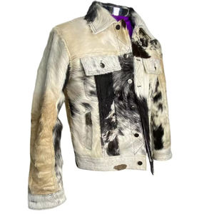 Chaqueta de Cuero Vacuno Personalizada para Hombre |   Chaqueta de Cuero y Lona con Cuello Alto y Logotipo Personalizado en la Parte Delantera - Product Image 1