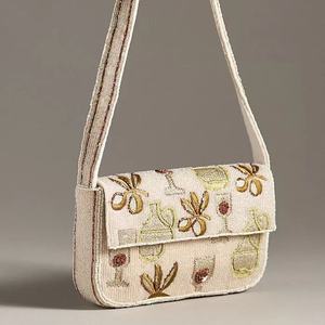 <b>Cream</b> golden colour Indian Fashion Style Handmade Beaded Designer <b>Clutch</b> Bag Bohemian Style Evening Shopping Pa Shoulder Bag - Product Image 1