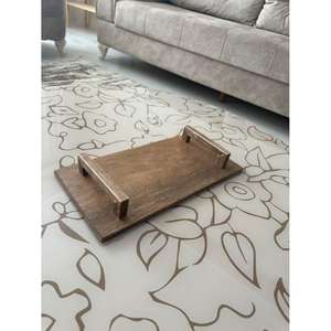 Plateau de service à thé et café Plateau en bambou de style fermier Plateau de collations Plateaux en bois personnalisés avec poignées - Product Image 4