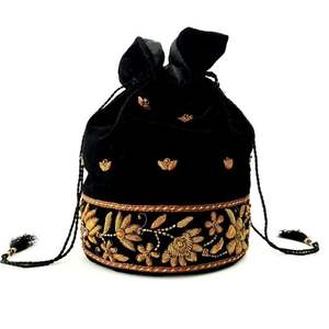 Elegant <b>Embroidered</b> Drawstring Potli Handbags for Women Traditional Stylish Party <b>Clutch</b> with Beautiful Thread Work - Product Image 1