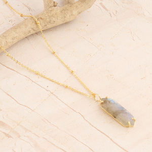 New Arrival Genuine <b>Labradorite</b> Prong Set Pendant Necklace Gold Plated Beaded Chain Necklace Fashion <b>Jewelry</b> Present for Woman - Product Image 3