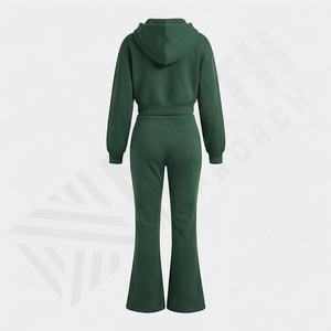 Ensemble de survêtement décontracté à fermeture éclair avec logo personnalisé, haut court, veste à capuche, pantalon large à pattes évasées, ensemble de jogging deux pièces - Product Image 2