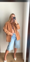 Blazer d'hiver pour femme OME en peau de mouton verte, double boutonnage, doublure en soie, coupe-vent, boutons, manches longues, col rabattu