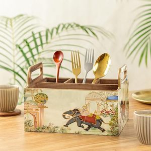 Affordable Wooden Printed <b>Utensil</b> Holder with Color Design for Home Kitchen Handmade Wooden Printed <b>Utensil</b> Holder - Product Image 3