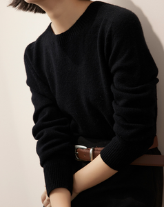 Wool Cashmere Blend Knit Sweater 70 Wool 30 Cashmere Sweater Crew Neck <strong>Jumper</strong> Raglan Knit Pullover Crew Neck Wide Ribbed Cuff - Product Image 5