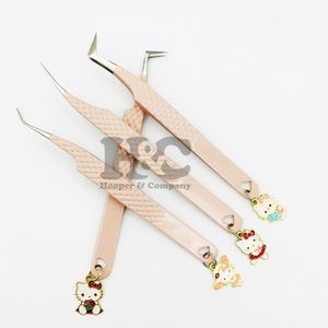 New Design Hello Kitty <b>Tweezers</b> Sharp Tip Charm Eyelash Extension <b>Tweezers</b> Volume Bottom mink Sustainable Kitty Peach <b>Tweezers</b> - Product Image 3