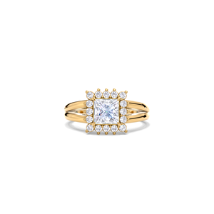 IGI Certified Princess Cut Lab Grown Diamond Halo <b>Split</b> Shank Engagement-Wedding <b>Ring</b> in 9K Yellow / White & Rose Gold - Product Image 6