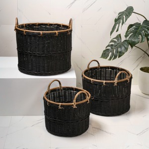 Juego de 3 cestas de ratán negro, cestas de almacenamiento hechas a mano, venta al por mayor, ecológicas, hechas en Vietnam - Product Image 4