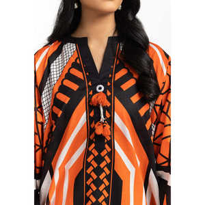 Traje de jardín de 3 piezas estampado naranja para mujer con decoración de botones - Product Image 1