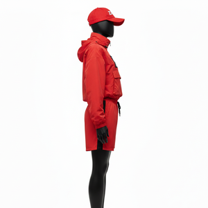 Ensemble court coupe-vent pour femme, nylon et polyester, tissu doux au toucher, logo thermique sur le panneau avant, ensemble court coupe-vent, taille plus - Product Image 3