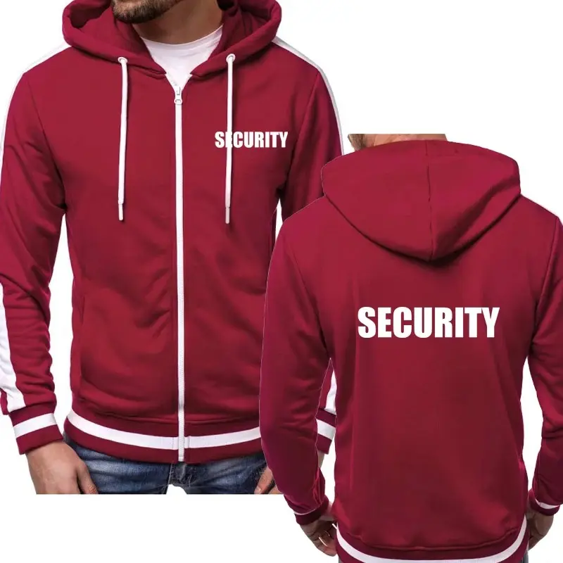 Groothandel Custom Borduurwerk Fleece Security Mannen Full Zip Hoodies Aangepaste Franse Badstof Mannen Print Hoodie