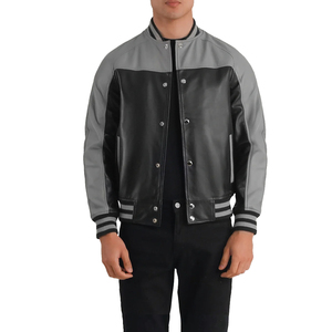 Concevez votre propre veste universitaire en cuir noir et gris de haute qualité veste Letterman d'université de logo de broderie personnalisée - Product Image 1