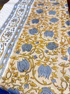 Otoño Invierno gran cubierta de mesa de algodón hecha a mano Beige claro bloque de mano estampado Floral patrón para decoración del hogar Decoración de mesa - Product Image 3