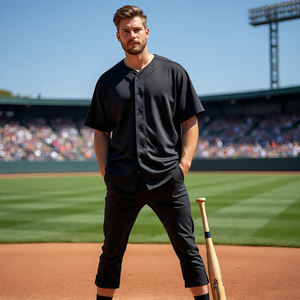 Uniforme de baseball personnalisé léger et confortable maillot boutonné à manches courtes 100% polyester respirant col montant à séchage rapide - Product Image 2