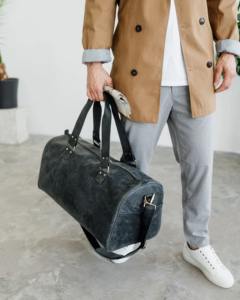 Mens Dark Grey Genuine Leather Luxury Water Resistant Duffle <b>Bag</b> Large Capacity Vintage Travel <b>Weekender</b> Gym Carry on - Product Image 1