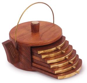 Handcrafted Wooden <b>Coasters</b> <b>Set</b> <b>With</b> <b>Holder</b> Eco Friendly Home Accessories for Dining Table Coffee Tea Beer Kitchen Bar - Product Image 1