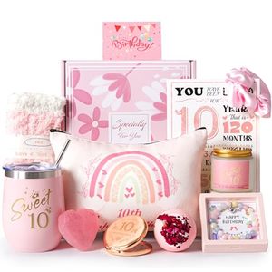 Cesto Regalo per <span class=keywords><strong>10</strong></span>° Compleanno Ragazze - Lussuoso e Squisito Set Regalo con Stampa Digitale, Unico e Carino per Figlia, Migliore Amica, Nipote - Product Image 1